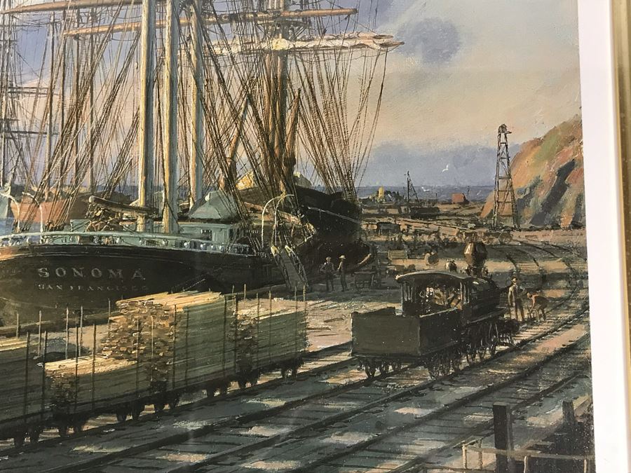 John Stobart Signed Limited Edition Framed Lithograph Titled 'San Pedro: The Bark 'Vidette' Towing Into Port At Sunrise In 1890' 32 X 23 [Photo 11]