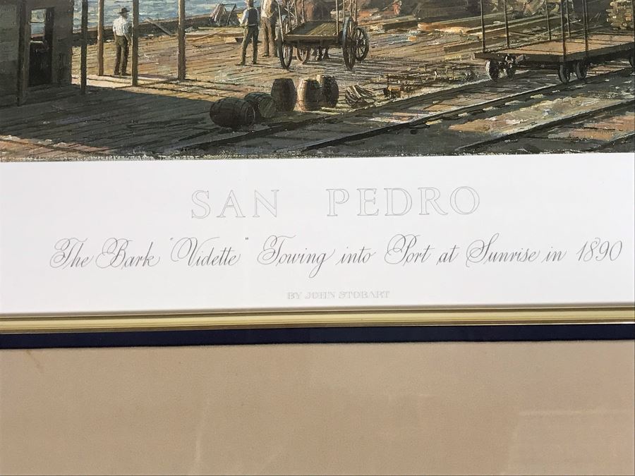 John Stobart Signed Limited Edition Framed Lithograph Titled 'San Pedro: The Bark 'Vidette' Towing Into Port At Sunrise In 1890' 32 X 23 [Photo 14]