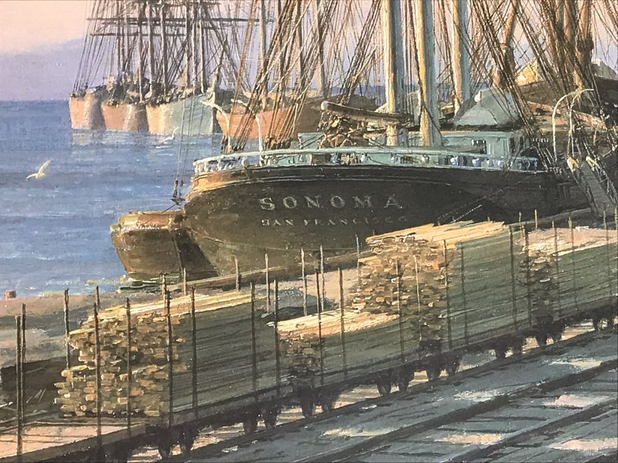 John Stobart Signed Limited Edition Framed Lithograph Titled 'San Pedro: The Bark 'Vidette' Towing Into Port At Sunrise In 1890' 32 X 23 [Photo 9]