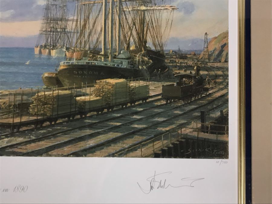 John Stobart Signed Limited Edition Framed Lithograph Titled 'San Pedro: The Bark 'Vidette' Towing Into Port At Sunrise In 1890' 32 X 23 [Photo 10]