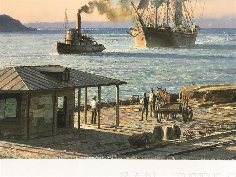 John Stobart Signed Limited Edition Framed Lithograph Titled 'San Pedro: The Bark 'Vidette' Towing Into Port At Sunrise In 1890' 32 X 23 [Photo 7]