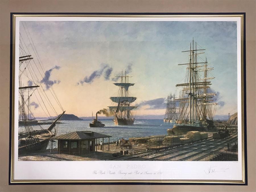 John Stobart Signed Limited Edition Framed Lithograph Titled 'San Pedro: The Bark 'Vidette' Towing Into Port At Sunrise In 1890' 32 X 23 [Photo 3]
