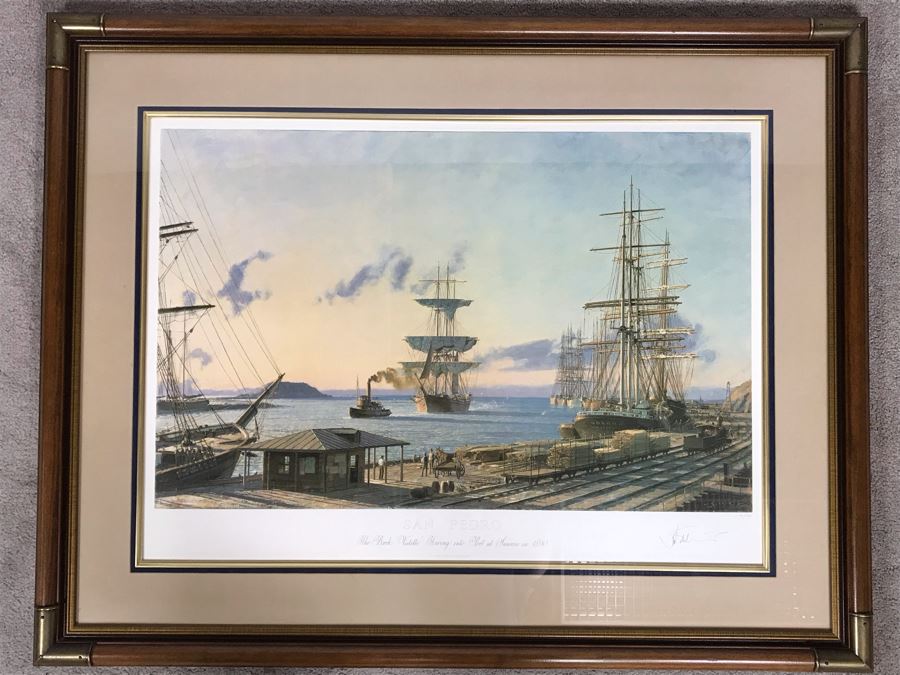 John Stobart Signed Limited Edition Framed Lithograph Titled 'San Pedro: The Bark 'Vidette' Towing Into Port At Sunrise In 1890' 32 X 23 [Photo 2]