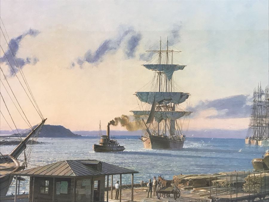 John Stobart Signed Limited Edition Framed Lithograph Titled 'San Pedro: The Bark 'Vidette' Towing Into Port At Sunrise In 1890' 32 X 23 [Photo 5]