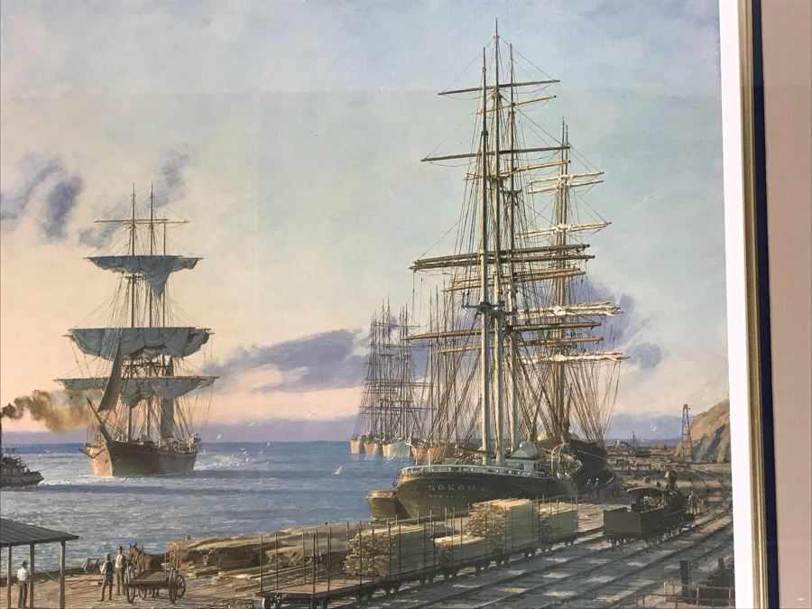 John Stobart Signed Limited Edition Framed Lithograph Titled 'San Pedro: The Bark 'Vidette' Towing Into Port At Sunrise In 1890' 32 X 23 [Photo 4]