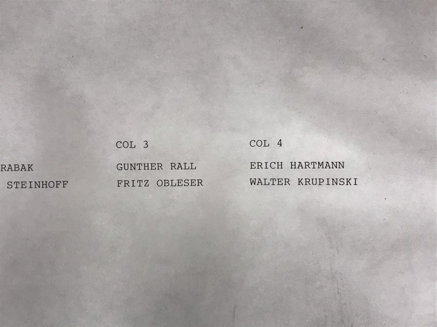 Robert Taylor Signed Framed Limited Edition Lithograph Titled 'JG-52' The ME109E's Of Jagdgeschwader (Fighter Wing) 52 1940 Signed By Seven WWI Luftwaffe Fighter Pilots: Adolf Galland, Erich Hartmann, Gunther Rall And Four Others 28 X 20 [Photo 26]