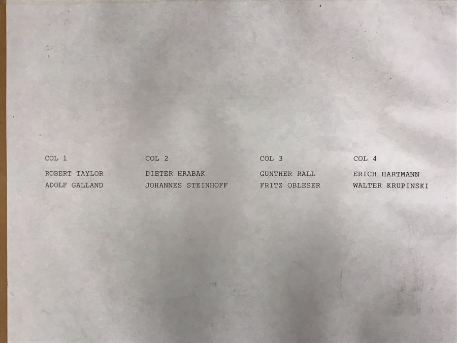 Robert Taylor Signed Framed Limited Edition Lithograph Titled 'JG-52' The ME109E's Of Jagdgeschwader (Fighter Wing) 52 1940 Signed By Seven WWI Luftwaffe Fighter Pilots: Adolf Galland, Erich Hartmann, Gunther Rall And Four Others 28 X 20 [Photo 24]