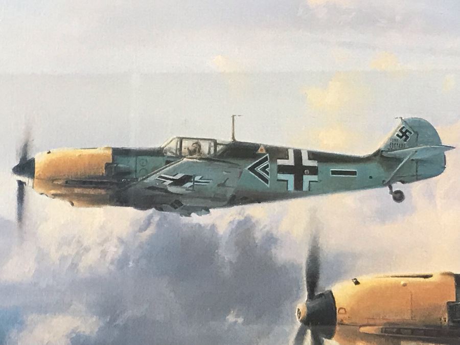 Robert Taylor Signed Framed Limited Edition Lithograph Titled 'JG-52' The ME109E's Of Jagdgeschwader (Fighter Wing) 52 1940 Signed By Seven WWI Luftwaffe Fighter Pilots: Adolf Galland, Erich Hartmann, Gunther Rall And Four Others 28 X 20 [Photo 9]
