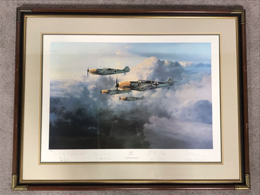 Robert Taylor Signed Framed Limited Edition Lithograph Titled 'JG-52' The ME109E's Of Jagdgeschwader (Fighter Wing) 52 1940 Signed By Seven WWI Luftwaffe Fighter Pilots: Adolf Galland, Erich Hartmann, Gunther Rall And Four Others 28 X 20 [Photo 3]