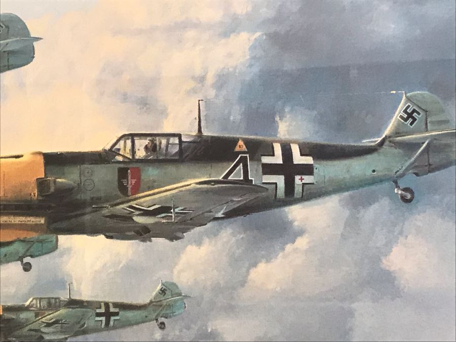 Robert Taylor Signed Framed Limited Edition Lithograph Titled 'JG-52' The ME109E's Of Jagdgeschwader (Fighter Wing) 52 1940 Signed By Seven WWI Luftwaffe Fighter Pilots: Adolf Galland, Erich Hartmann, Gunther Rall And Four Others 28 X 20 [Photo 7]