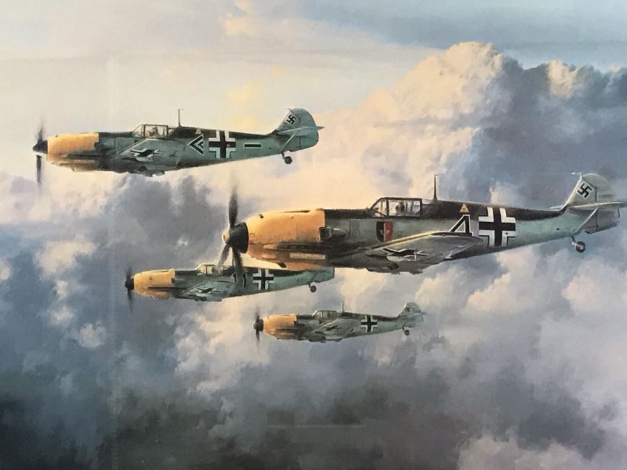 Robert Taylor Signed Framed Limited Edition Lithograph Titled 'JG-52' The ME109E's Of Jagdgeschwader (Fighter Wing) 52 1940 Signed By Seven WWI Luftwaffe Fighter Pilots: Adolf Galland, Erich Hartmann, Gunther Rall And Four Others 28 X 20 [Photo 5]