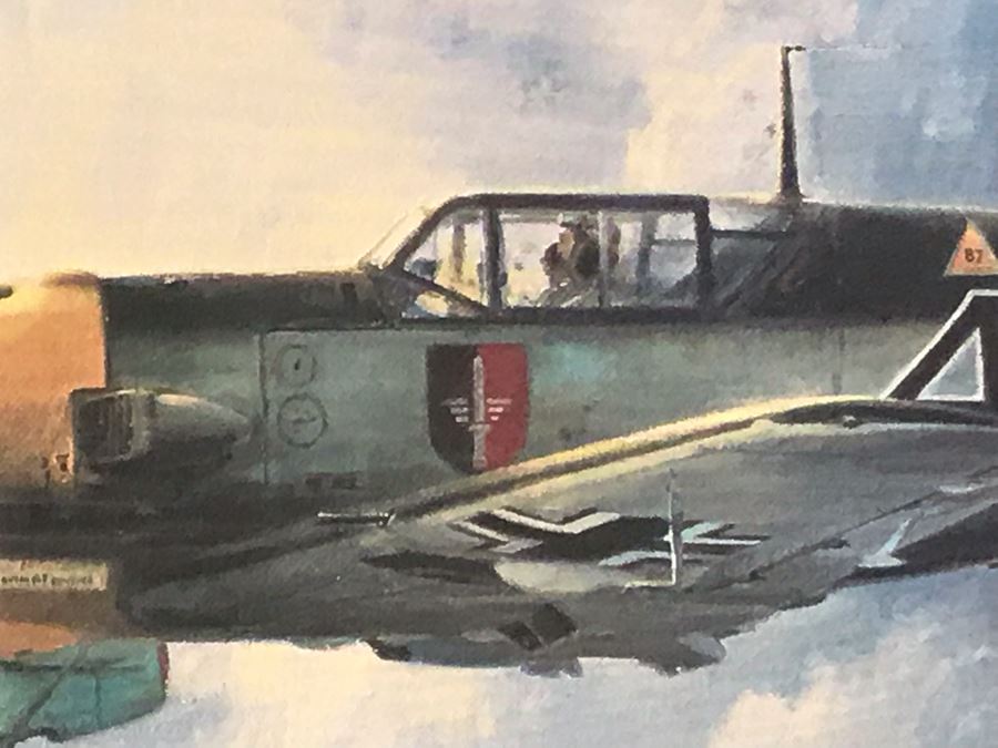 Robert Taylor Signed Framed Limited Edition Lithograph Titled 'JG-52' The ME109E's Of Jagdgeschwader (Fighter Wing) 52 1940 Signed By Seven WWI Luftwaffe Fighter Pilots: Adolf Galland, Erich Hartmann, Gunther Rall And Four Others 28 X 20 [Photo 8]