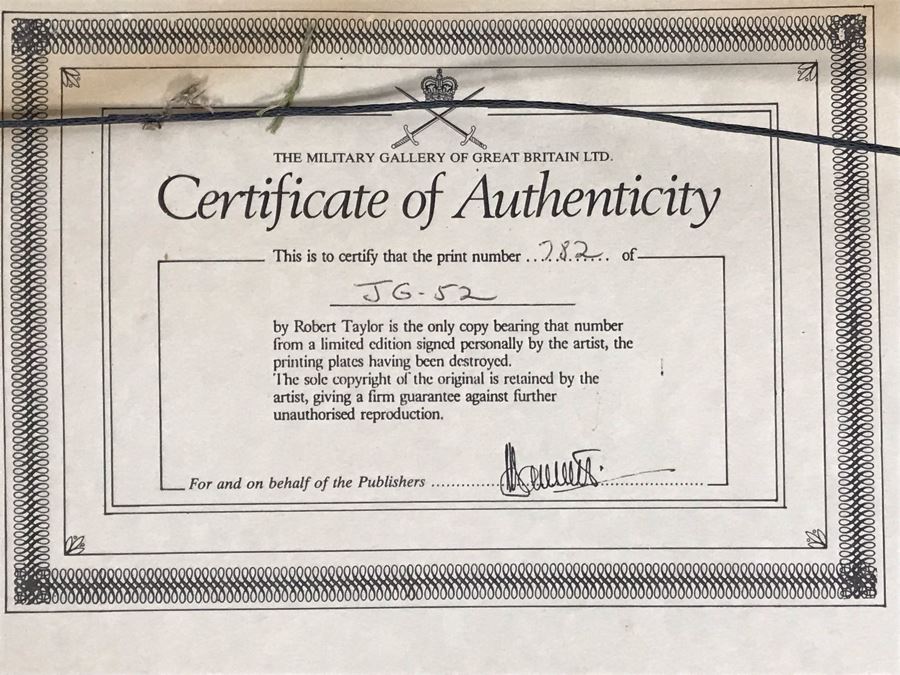 Robert Taylor Signed Framed Limited Edition Lithograph Titled 'JG-52' The ME109E's Of Jagdgeschwader (Fighter Wing) 52 1940 Signed By Seven WWI Luftwaffe Fighter Pilots: Adolf Galland, Erich Hartmann, Gunther Rall And Four Others 28 X 20 [Photo 20]