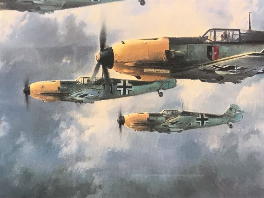 Robert Taylor Signed Framed Limited Edition Lithograph Titled 'JG-52' The ME109E's Of Jagdgeschwader (Fighter Wing) 52 1940 Signed By Seven WWI Luftwaffe Fighter Pilots: Adolf Galland, Erich Hartmann, Gunther Rall And Four Others 28 X 20 [Photo 10]