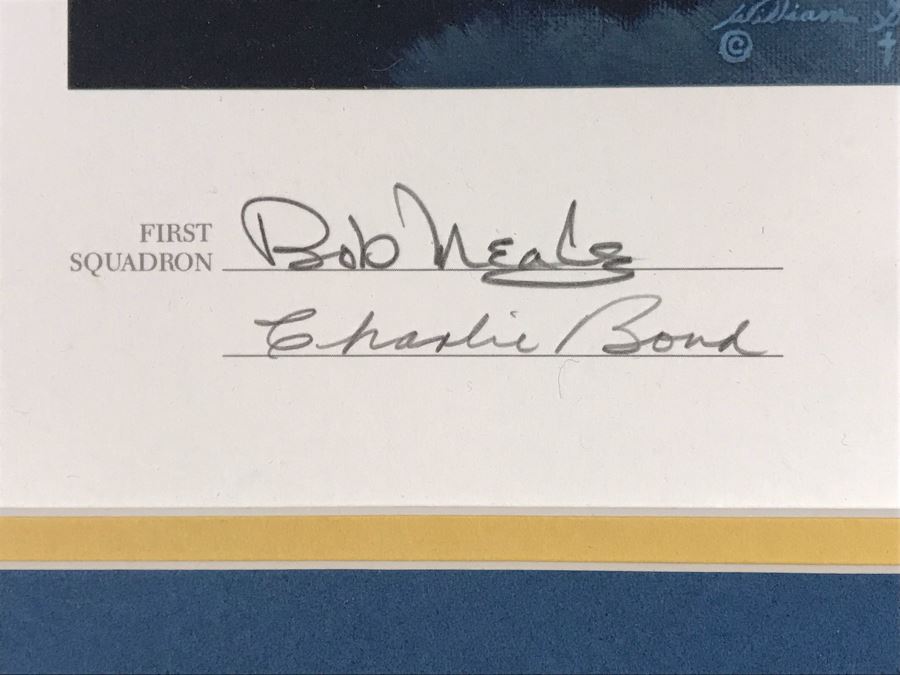 William S. Phillips Limited Edition Framed Lithograph Titled 'Next Time Get 'Em All' 1941 P-49Bs Dive To Attack Japanese Bombers Signed By Willam S. Phillips And Ten Flying Tigers Incl Robert H. Neale, Charles R. Bond, John R. Rossi 23 X 32 - See Photos [Photo 12]