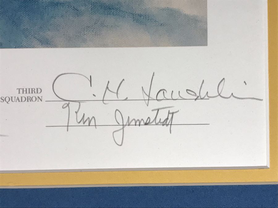 William S. Phillips Limited Edition Framed Lithograph Titled 'Next Time Get 'Em All' 1941 P-49Bs Dive To Attack Japanese Bombers Signed By Willam S. Phillips And Ten Flying Tigers Incl Robert H. Neale, Charles R. Bond, John R. Rossi 23 X 32 - See Photos [Photo 15]