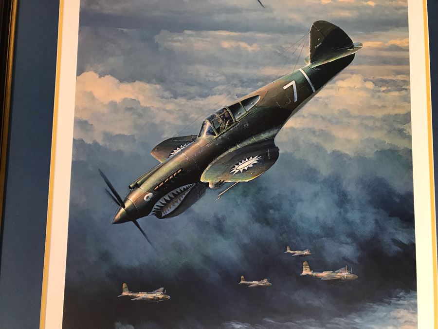 William S. Phillips Limited Edition Framed Lithograph Titled 'Next Time Get 'Em All' 1941 P-49Bs Dive To Attack Japanese Bombers Signed By Willam S. Phillips And Ten Flying Tigers Incl Robert H. Neale, Charles R. Bond, John R. Rossi 23 X 32 - See Photos [Photo 4]