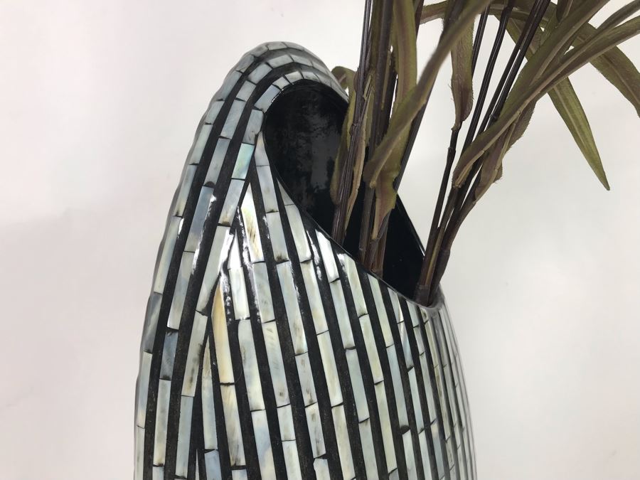 Mother Of Pearl Inlay Vase With Artificial Flowers 10W X 16H [Photo 6]