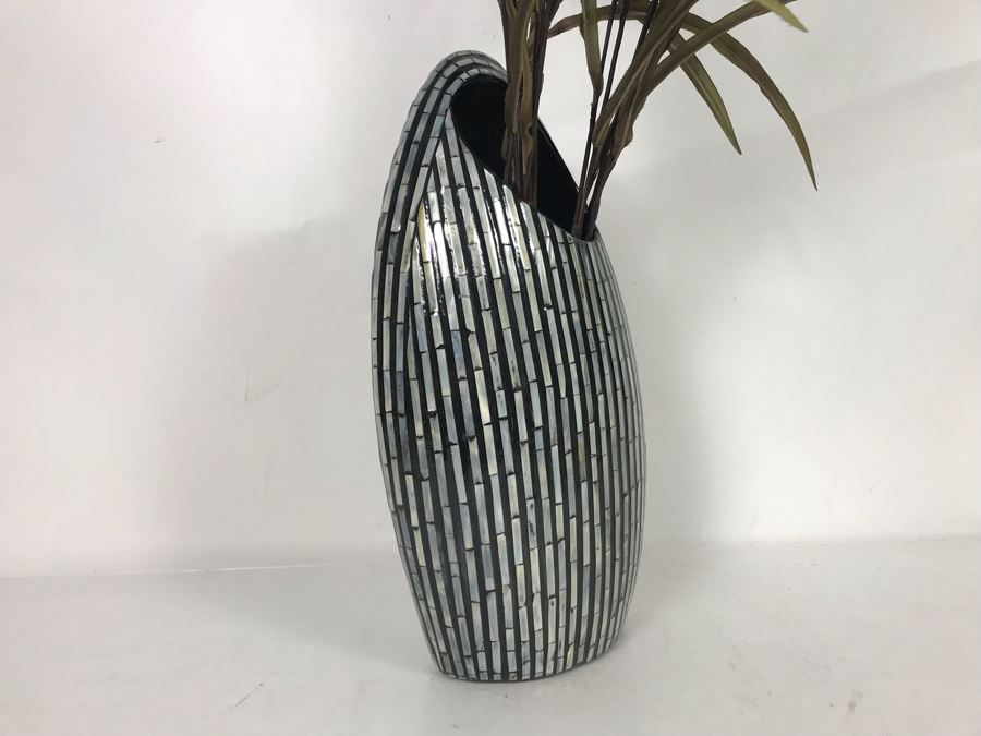 Mother Of Pearl Inlay Vase With Artificial Flowers 10W X 16H [Photo 7]