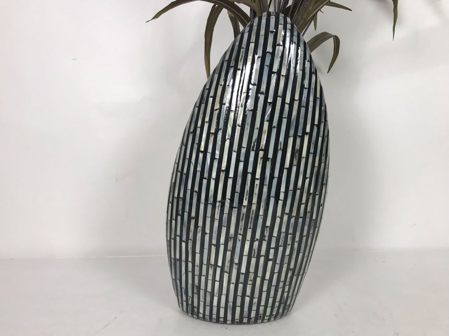 Mother Of Pearl Inlay Vase With Artificial Flowers 10W X 16H [Photo 8]