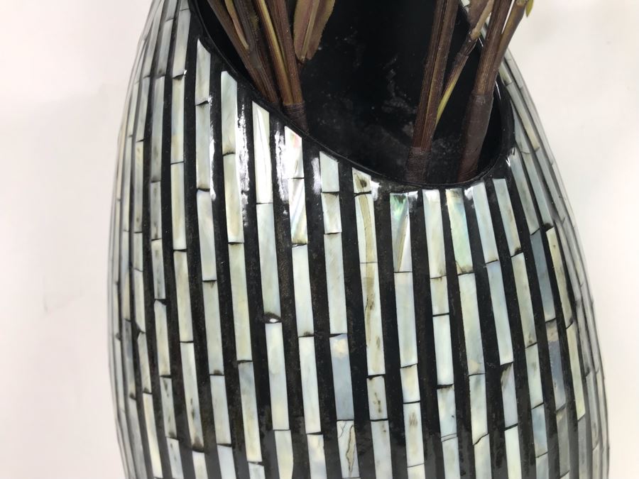 Mother Of Pearl Inlay Vase With Artificial Flowers 10W X 16H [Photo 4]