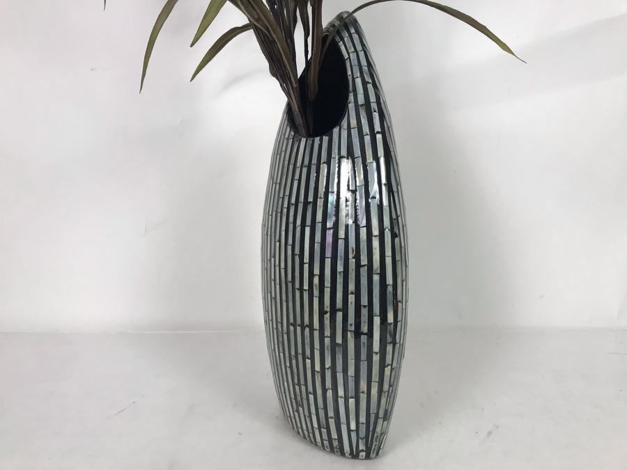 Mother Of Pearl Inlay Vase With Artificial Flowers 10W X 16H [Photo 9]