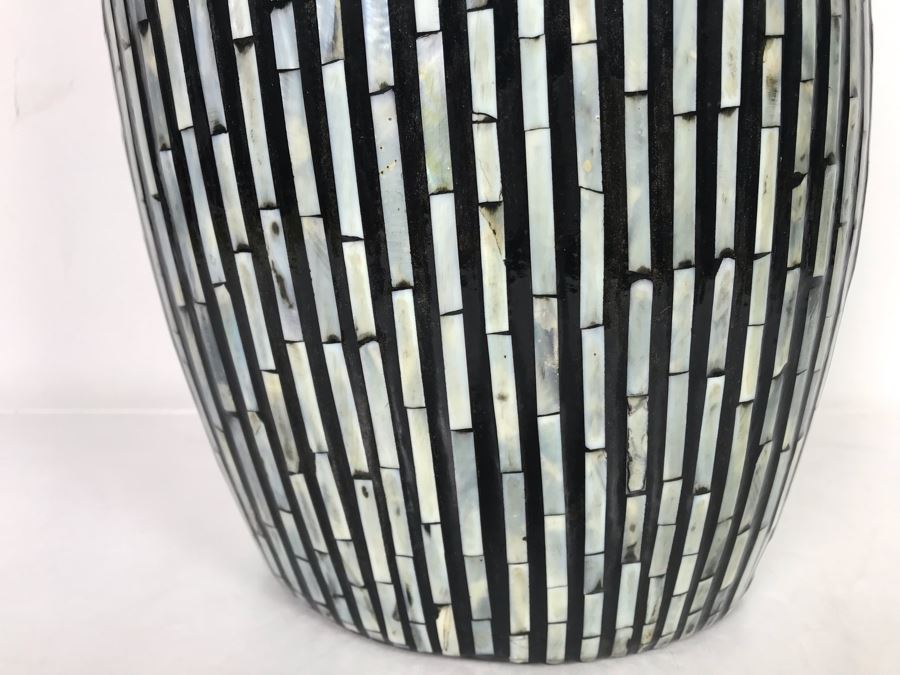 Mother Of Pearl Inlay Vase With Artificial Flowers 10W X 16H [Photo 5]