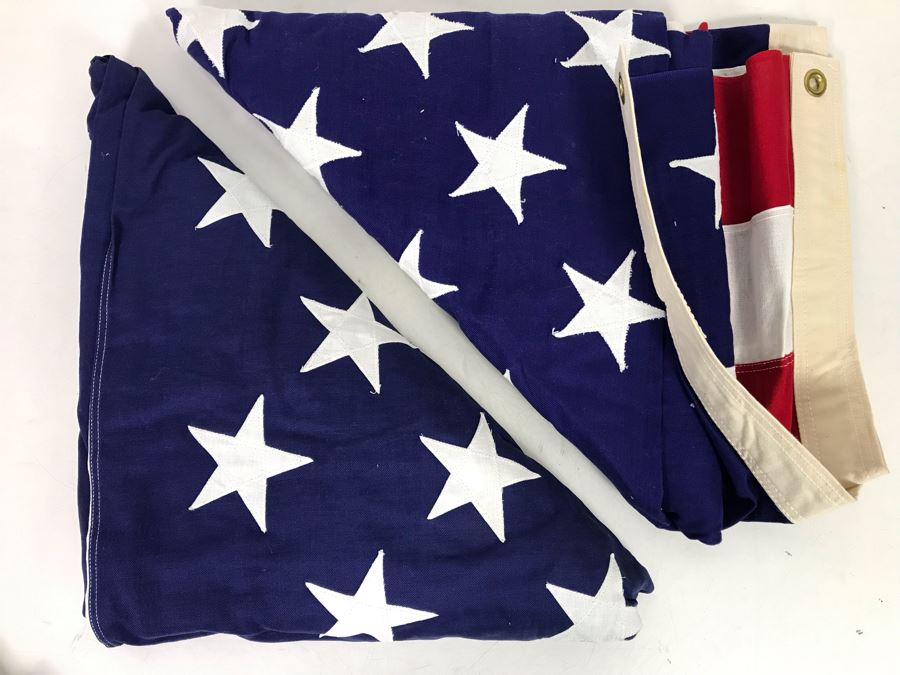 Pair Of Cotton United States Of American USA Flags Valley Forge Flag Co And Watts Mgs Corp (9'3' X 5' And 9'1' X 4'4')