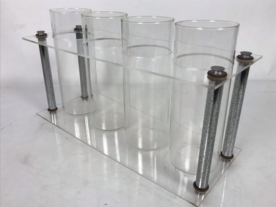 Modernist Lucite, Chrome And 4-Piece Glass Vase 15W X 6D X 8.5H [Photo 4]