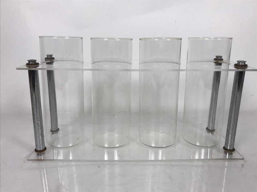 Modernist Lucite, Chrome And 4-Piece Glass Vase 15W X 6D X 8.5H [Photo 2]