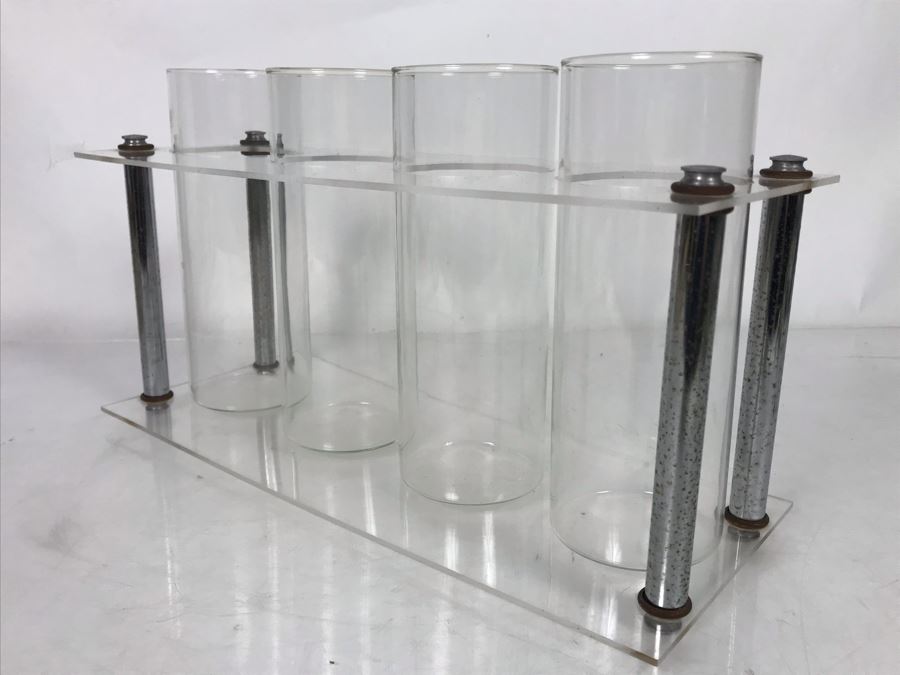 Modernist Lucite, Chrome And 4-Piece Glass Vase 15W X 6D X 8.5H [Photo 5]