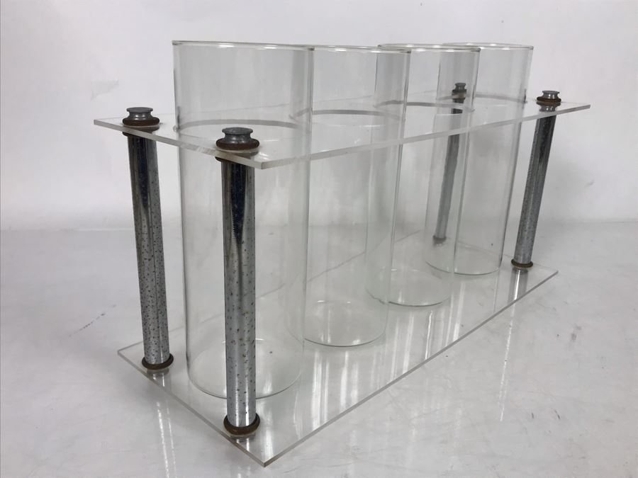 Modernist Lucite, Chrome And 4-Piece Glass Vase 15W X 6D X 8.5H [Photo 3]