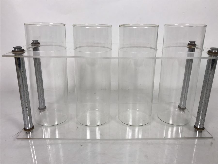 Modernist Lucite, Chrome And 4-Piece Glass Vase 15W X 6D X 8.5H [Photo 1]