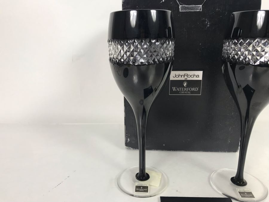 Pair Of New John Rocha Designer Waterford Crystal Red Wine High Hand Cased Lead Crystal Stemware Glasses In Black With Original Box [Photo 3]