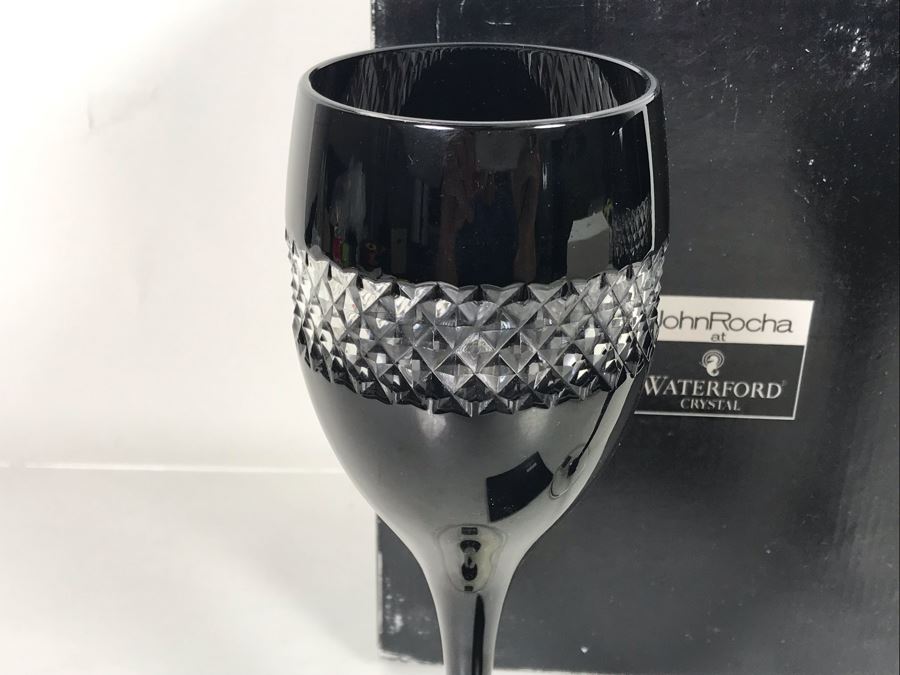 Pair Of New John Rocha Designer Waterford Crystal Red Wine High Hand Cased Lead Crystal Stemware Glasses In Black With Original Box [Photo 4]