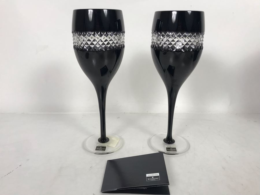 Pair Of New John Rocha Designer Waterford Crystal Red Wine High Hand Cased Lead Crystal Stemware Glasses In Black With Original Box [Photo 11]