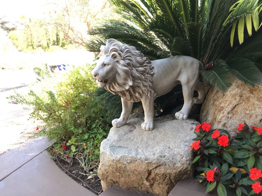 Pair Of Resin Lion Statues 36L X 27H Retails $550