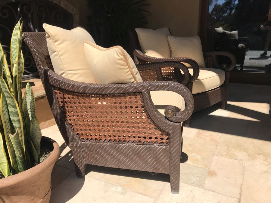 Richard Frinier For Century Furniture PAIR Of Outdoor Armchairs Lounge Chairs With Cushions (Stored Inside) Denpasar Collection (PICK UP FROM HOME) Retails $4,208 For Pair [Photo 6]