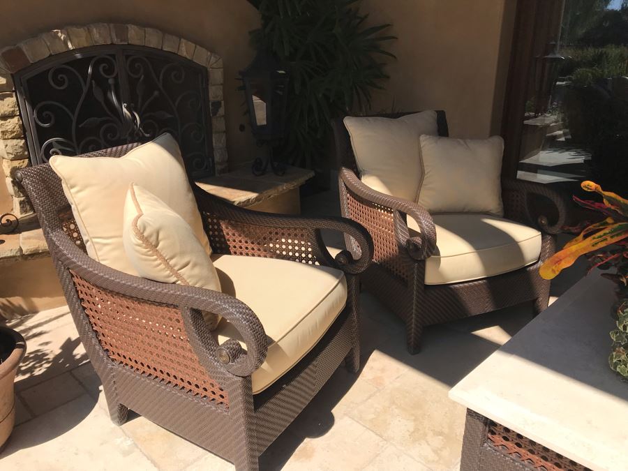 Richard Frinier For Century Furniture PAIR Of Outdoor Armchairs Lounge Chairs With Cushions (Stored Inside) Denpasar Collection (PICK UP FROM HOME) Retails $4,208 For Pair [Photo 2]