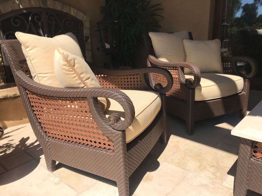 Richard Frinier For Century Furniture PAIR Of Outdoor Armchairs Lounge Chairs With Cushions (Stored Inside) Denpasar Collection (PICK UP FROM HOME) Retails $4,208 For Pair [Photo 3]