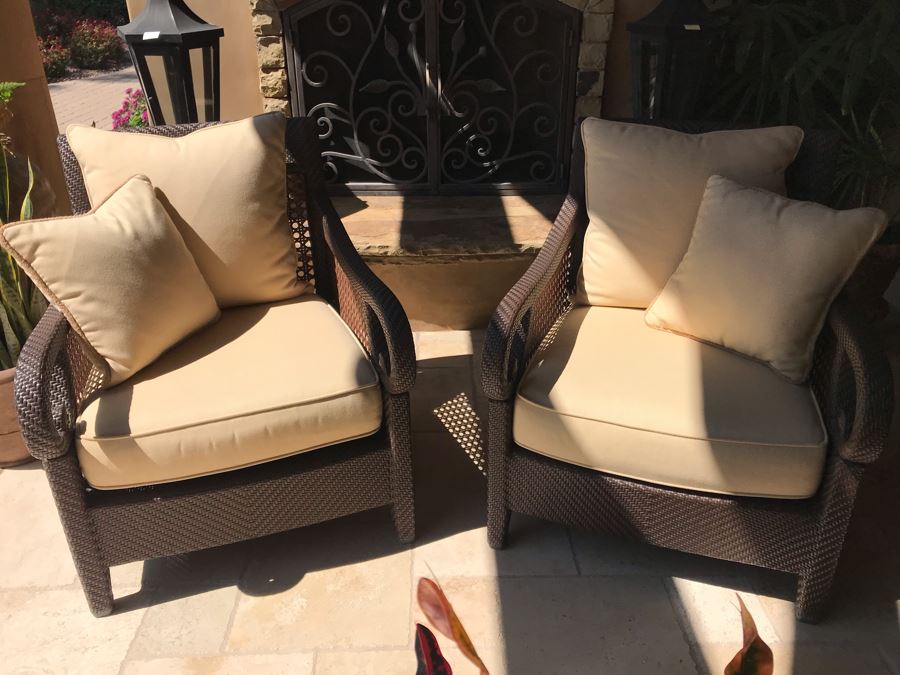 Richard Frinier For Century Furniture PAIR Of Outdoor Armchairs Lounge Chairs With Cushions (Stored Inside) Denpasar Collection (PICK UP FROM HOME) Retails $4,208 For Pair [Photo 4]
