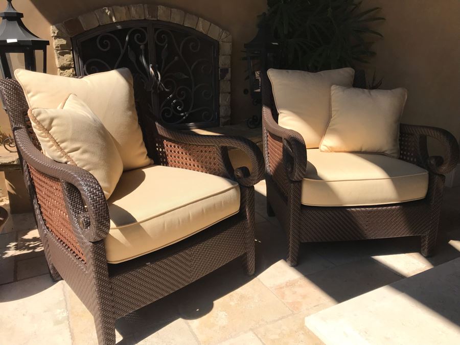 Richard Frinier For Century Furniture PAIR Of Outdoor Armchairs Lounge Chairs With Cushions (Stored Inside) Denpasar Collection (PICK UP FROM HOME) Retails $4,208 For Pair [Photo 5]