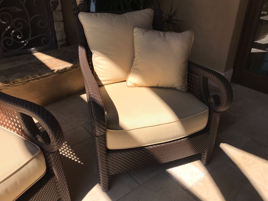 Richard Frinier For Century Furniture PAIR Of Outdoor Armchairs Lounge Chairs With Cushions (Stored Inside) Denpasar Collection (PICK UP FROM HOME) Retails $4,208 For Pair [Photo 9]
