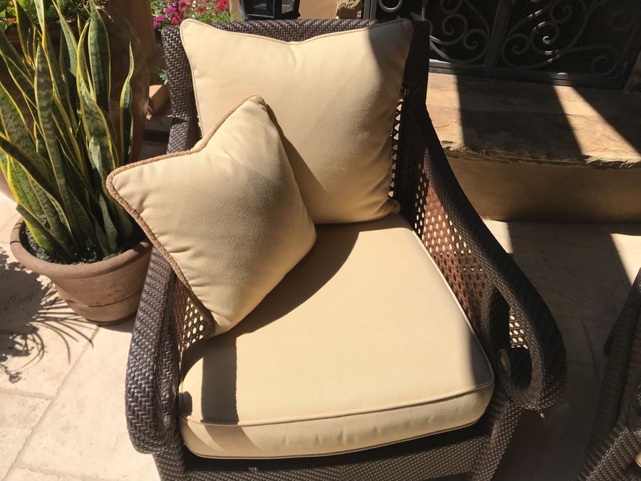 Richard Frinier For Century Furniture PAIR Of Outdoor Armchairs Lounge Chairs With Cushions (Stored Inside) Denpasar Collection (PICK UP FROM HOME) Retails $4,208 For Pair [Photo 8]