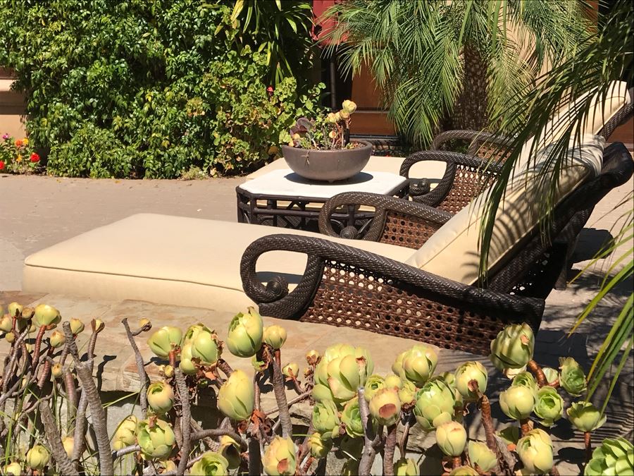 Richard Frinier For Century Furniture PAIR Of Articulating Chaise Lounge Chairs Denpasar Collection AND Richard Frinier For Century Furniture Marble Top Orient Collection Side Table Aluminum (PICK UP FROM HOME) 26W X 26D X 23H Total Retails $9,172 [Photo 9]