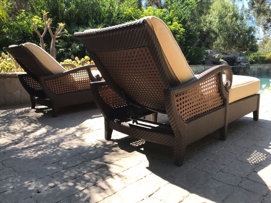 Richard Frinier For Century Furniture PAIR Of Articulating Chaise Lounge Chairs Denpasar Collection AND Richard Frinier For Century Furniture Marble Top Orient Collection Side Table Aluminum (PICK UP FROM HOME) 26W X 26D X 23H Total Retails $9,172 [Photo 5]