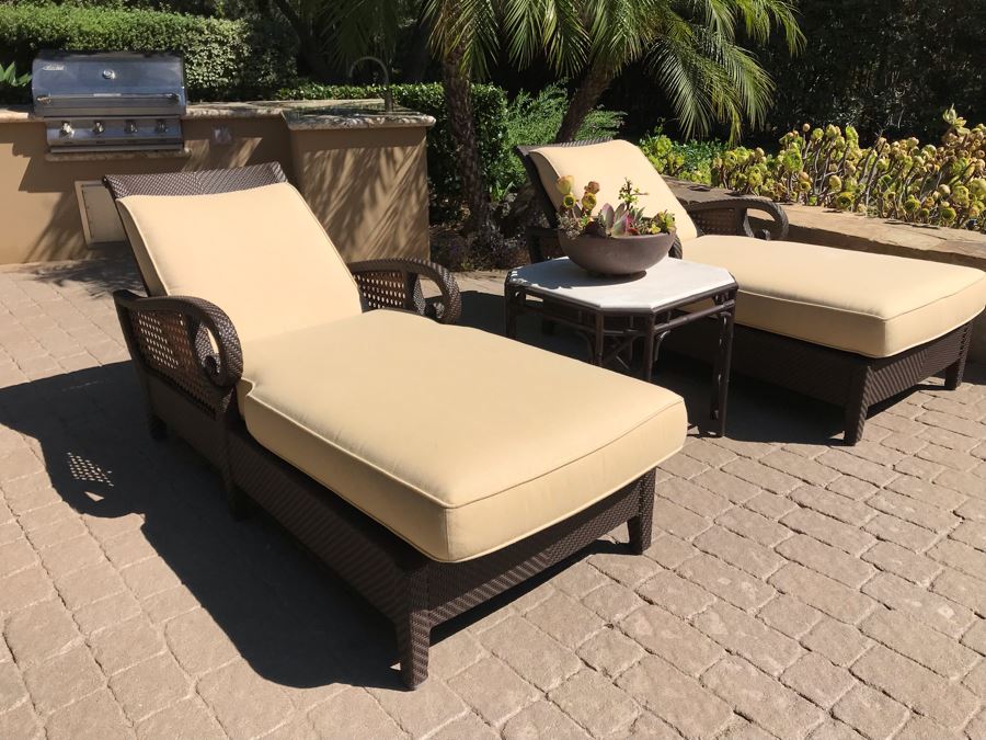 Richard Frinier For Century Furniture PAIR Of Articulating Chaise Lounge Chairs Denpasar Collection AND Richard Frinier For Century Furniture Marble Top Orient Collection Side Table Aluminum (PICK UP FROM HOME) 26W X 26D X 23H Total Retails $9,172 [Photo 17]