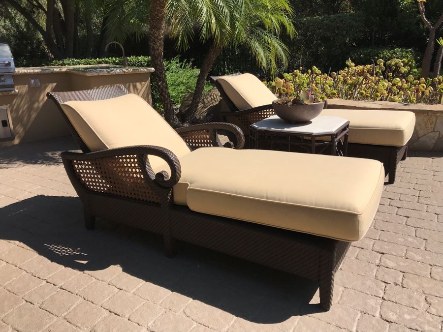 Richard Frinier For Century Furniture PAIR Of Articulating Chaise Lounge Chairs Denpasar Collection AND Richard Frinier For Century Furniture Marble Top Orient Collection Side Table Aluminum (PICK UP FROM HOME) 26W X 26D X 23H Total Retails $9,172 [Photo 20]