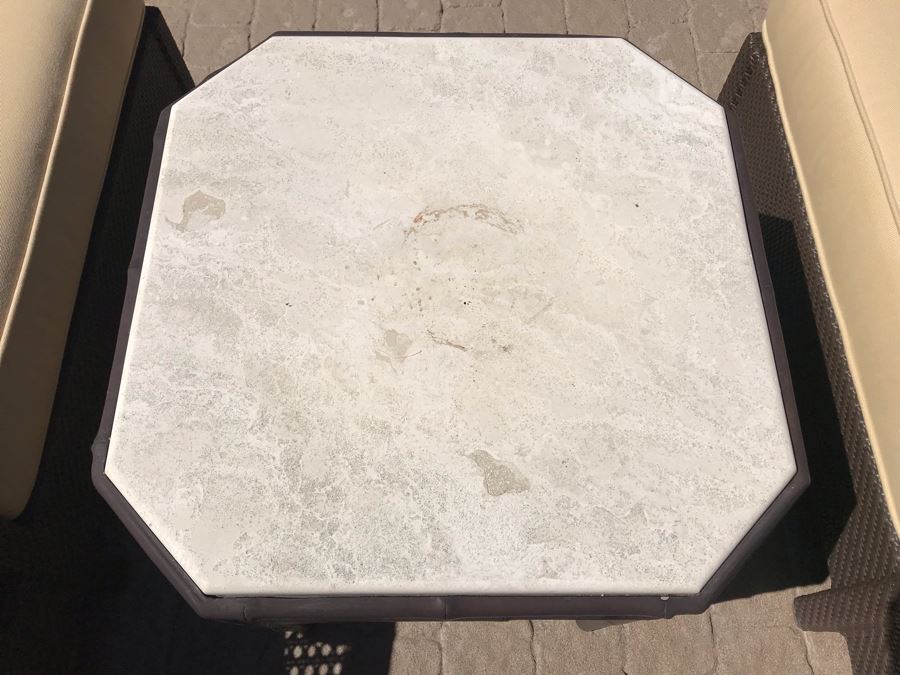 Richard Frinier For Century Furniture PAIR Of Articulating Chaise Lounge Chairs Denpasar Collection AND Richard Frinier For Century Furniture Marble Top Orient Collection Side Table Aluminum (PICK UP FROM HOME) 26W X 26D X 23H Total Retails $9,172 [Photo 13]