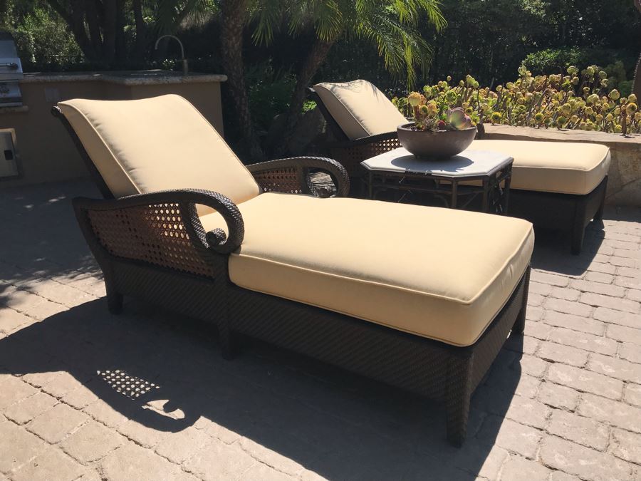 Richard Frinier For Century Furniture PAIR Of Articulating Chaise Lounge Chairs Denpasar Collection AND Richard Frinier For Century Furniture Marble Top Orient Collection Side Table Aluminum (PICK UP FROM HOME) 26W X 26D X 23H Total Retails $9,172 [Photo 3]